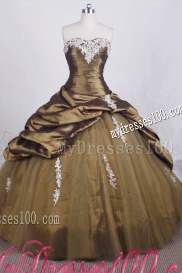 Ruching Appliques and Pick-ups Decorated Quinceanera Dress